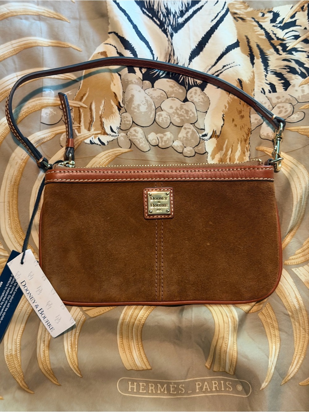 Dooney & Bourke Brown Suede Wristlet with Leather Trim